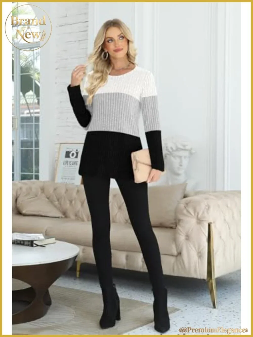 Women's Color Block Long Sleeve Lightweight Soft Tunic Top